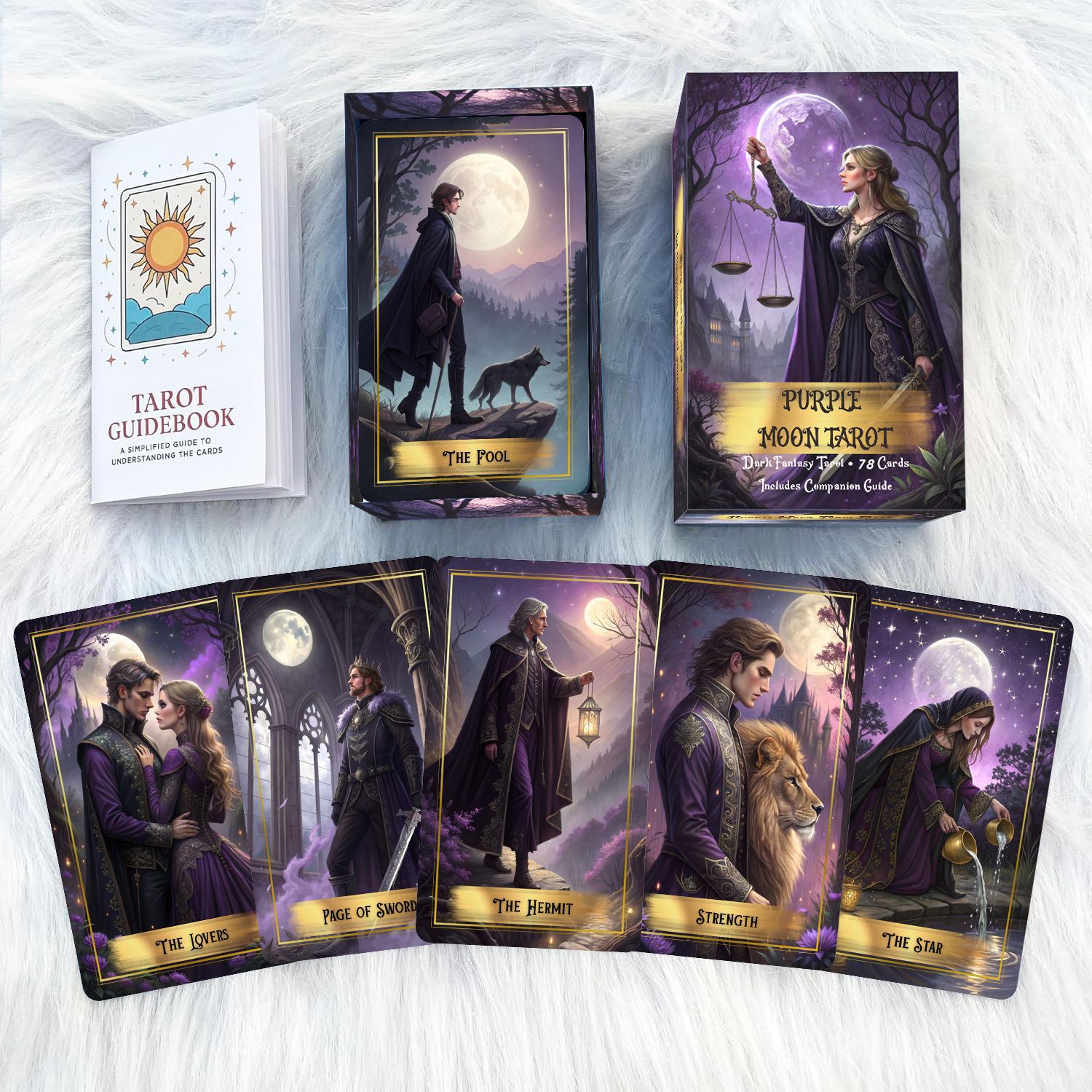 Purple Moon Tarot Cards Deck w - Tarot Deck With Guidebook review and price
